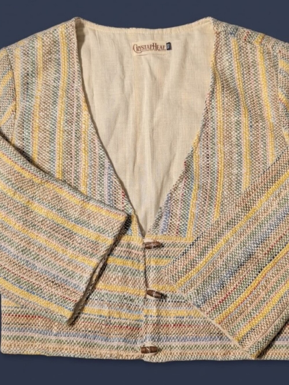 Crystal Heal Boho Cropped Organic Cotton Blazer. Women's Small Made In India
